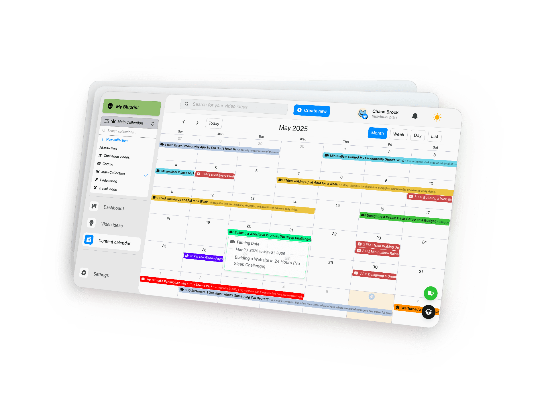 Screenshot of the Bluprint Calendar